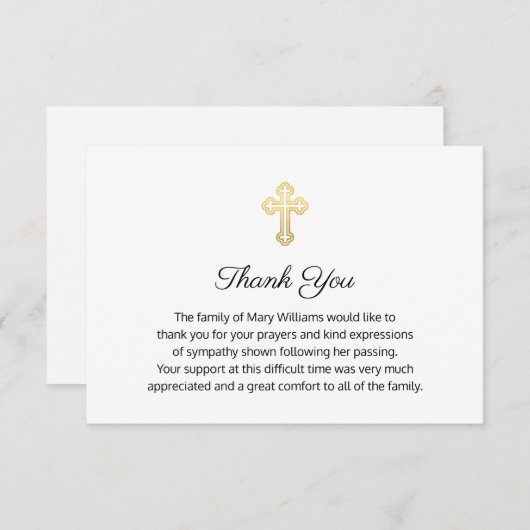宗教葬儀メモリアル金ゴールドクロスありがとう サンキューカード (正面/裏面)