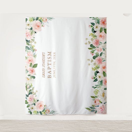 宗教行事、ピンクの花の洗礼ポスター タペストリー (正面)