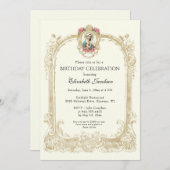 宗教誕生日エレガント金ゴールドフローラ 招待状 (正面/裏面)