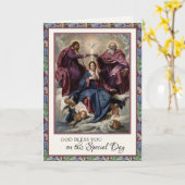 宗教誕生日ヴァージンメアリーイエスヴィンテージ カード (黄色い花)
