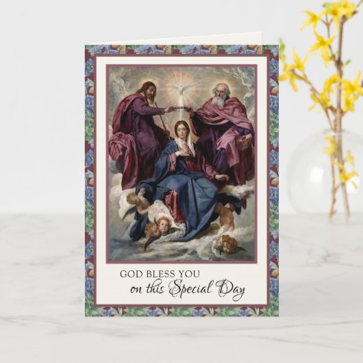 宗教誕生日ヴァージンメアリーイエスヴィンテージ カード (黄色い花)