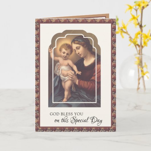 宗教誕生日ヴァージンメアリーイエズロザリオ カード (黄色い花)