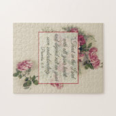 宗教諺の3:5の聖なる書物、経典w/pinkのバラ ジグソーパズル (横)