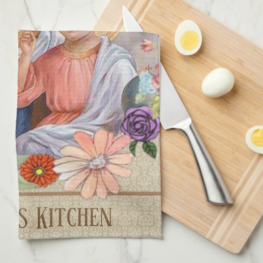 宗教賛美された聖母マリアイエス・キリストのバラの花柄 キッチンタオル (四つ折り)