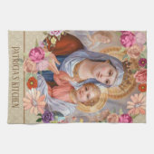 宗教賛美された聖母マリアイエス・キリストのバラの花柄 キッチンタオル (横)