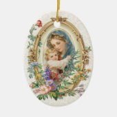 宗教賛美母マリーとイエスのフローラ セラミックオーナメント (正面)