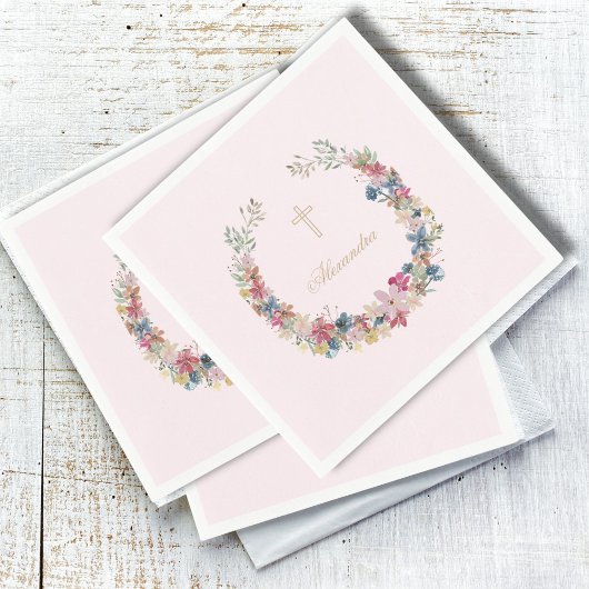 宗教野かわいらし花金ゴールド色 スタンダードカクテルナプキン