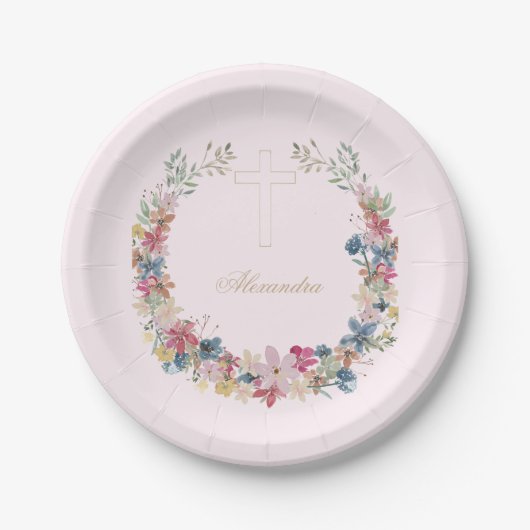 宗教野かわいらし花金ゴールド色 ペーパープレート (正面)