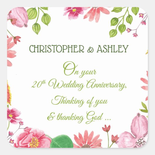 宗教20周年結婚の花 スクエアシール (正面)