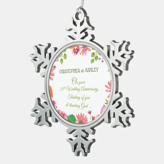 宗教20周年結婚の花 スノーフレークピューターオーナメント (右)