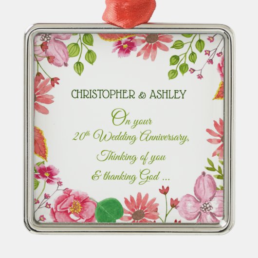 宗教20周年結婚の花 メタルオーナメント (正面)