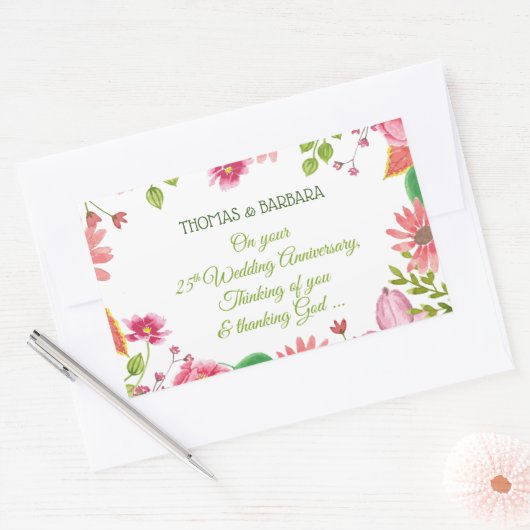 宗教25結婚周年記念花 長方形シール (封筒)