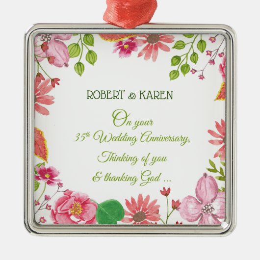 宗教35周年結婚の花 メタルオーナメント (正面)