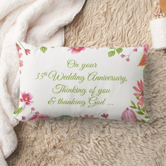 宗教35周年結婚の花 ランバークッション (ブランケット)
