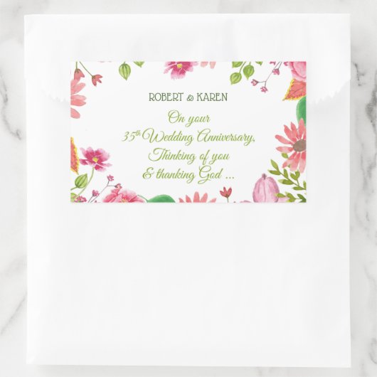 宗教35周年結婚の花 長方形シール (バッグ)