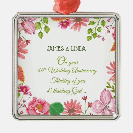 宗教40周年結婚の花 メタルオーナメント (正面)