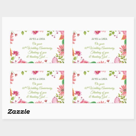 宗教40周年結婚の花 長方形シール (シート)