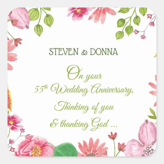 宗教55周年結婚の花 スクエアシール (正面)