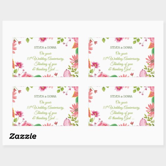 宗教55周年結婚の花 長方形シール (シート)