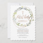 宗教，水色，クロス，最初の聖餐式 招待状 (正面)