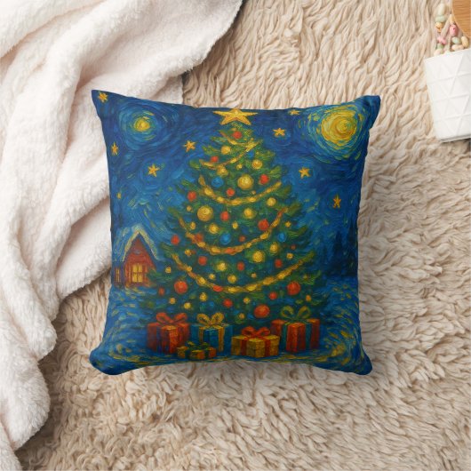 官能的なゴッホ風クリスマスツリー クッション (ブランケット)