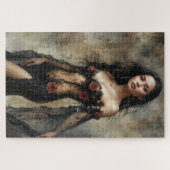 官能的な黒のドレスの女性 ジグソーパズル (横)