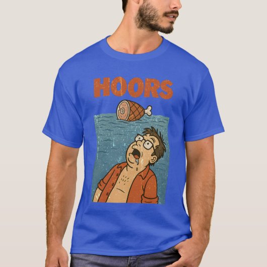 宙に浮くハムにヨダレを垂らすお腹すいた男 Tシャツ (正面)