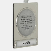 定リラックス義ストレスおもしろい引用文名前をカスタムする シルバープレートバナーオーナメント (右)