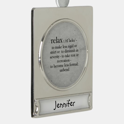 定リラックス義ストレスおもしろい引用文名前をカスタムする シルバープレートバナーオーナメント (右)