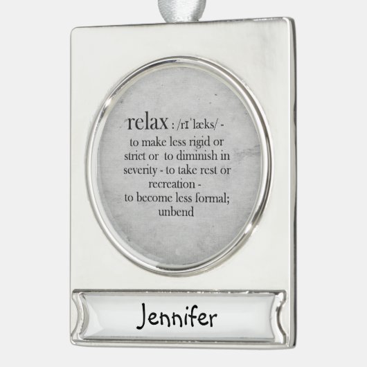 定リラックス義ストレスおもしろい引用文名前をカスタムする シルバープレートバナーオーナメント (左)
