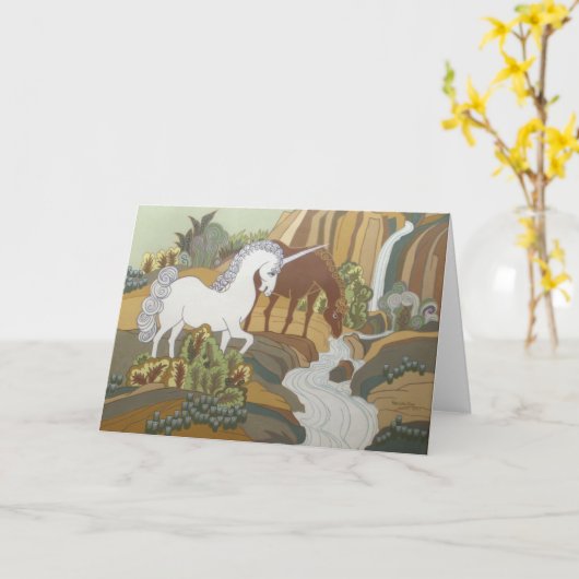定型化された一角獣と馬 カード (黄色い花)