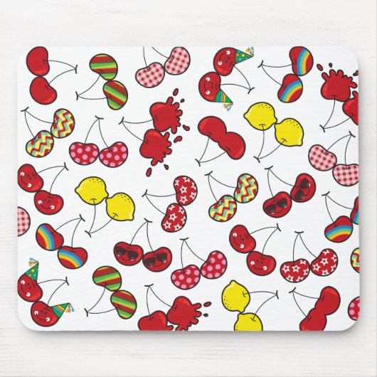 定型化された漫画おもしろい生意気な赤いさくらんぼパターン マウスパッド (正面)