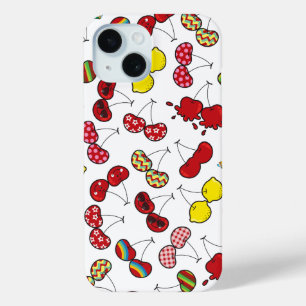 定型化された漫画おもしろい生意気な赤いさくらんぼパターン iPhone 15ケース