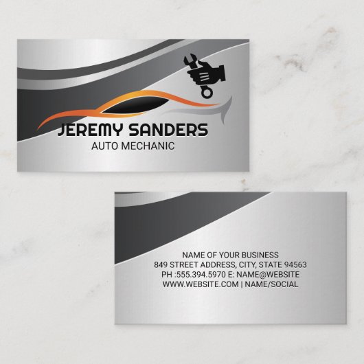 定型化された車のロゴ | 整備士レンチロゴ 名刺 (正面/裏面)