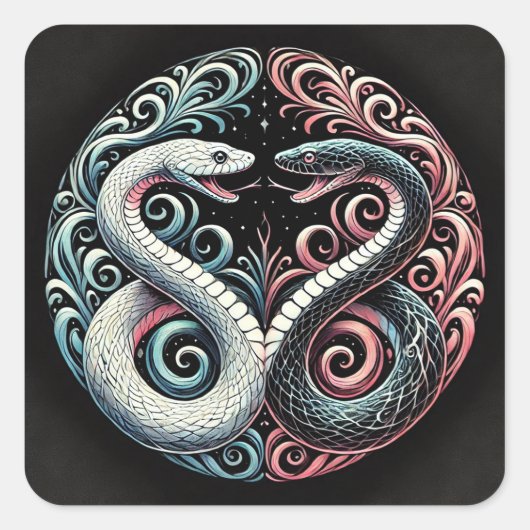 定型化したヘビ二匹 スクエアシール (正面)