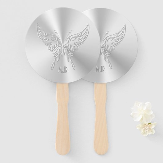 定型化バタフライラウンドテール、エンボス効果 ハンドファン (正面&裏面)