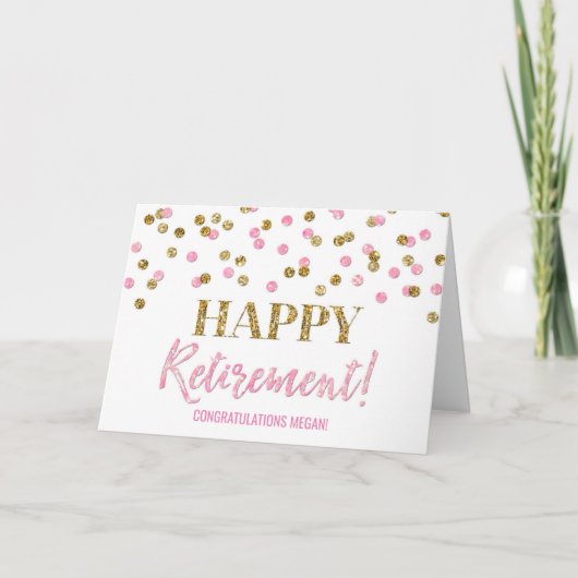 定年おめでとうピンク金ゴールド点 カード (正面)