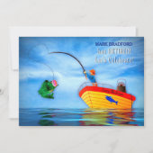 定年お祝いに乗る魚釣り 招待状 (正面)