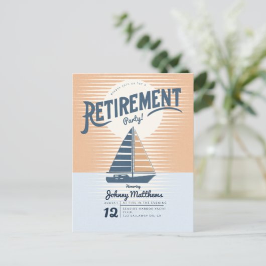 定年の帆船サンセットポストカードの招待状 ポストカード (スタンド正面)
