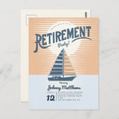 定年の帆船サンセットポストカードの招待状 ポストカード (正面/裏面)