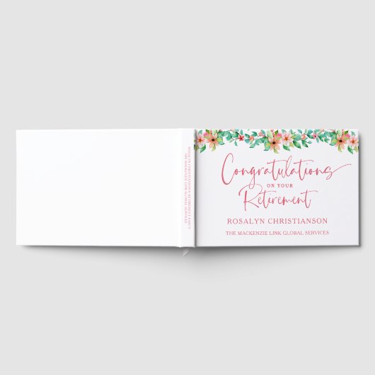 定年の熱帯フローラピンクのスクリプトおめでとう ゲストブック (全面)