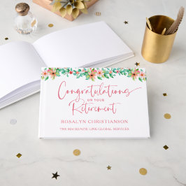 定年の熱帯フローラピンクのスクリプトおめでとう ゲストブック