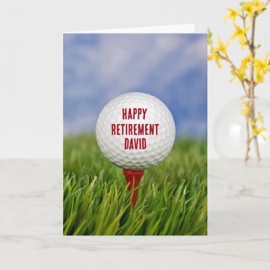 定年ゴルフボール 赤いティーに乗って カード (黄色い花)