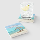 定年パーソナライズされた熱帯ビーチ ストーンコースター (横)