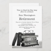 定年パーティーが書籍を重読ね、めがね 招待状 (正面/裏面)