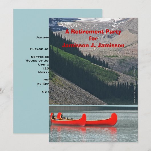 定年パーティーの招待状、山のカヌー 招待状 (正面/裏面)