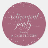 定年パーティーエレガントステッカー銀、ピンク ラウンドシール (正面)