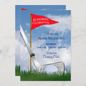 定年パーティー招待状、ゴルフクラブ/ボール 招待状 (正面/裏面)