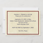 定年パーティー招待状 三つの赤いカヤック 招待状 (裏面)