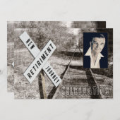 定年パーティー招待状 - 新たな旅のスタート - 鉄道 招待状 (正面/裏面)